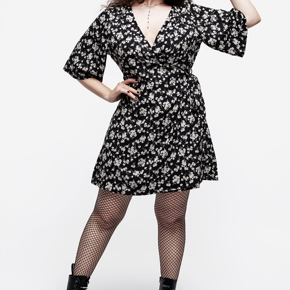 Disturbia Black Floral Dolman Kimono Sleeve Mini Sundress
